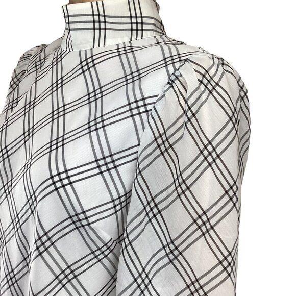 Ted Baker London Top Size 3 Medium High Neck Long Sleeve Blouse Checked - Picture 5 of 8